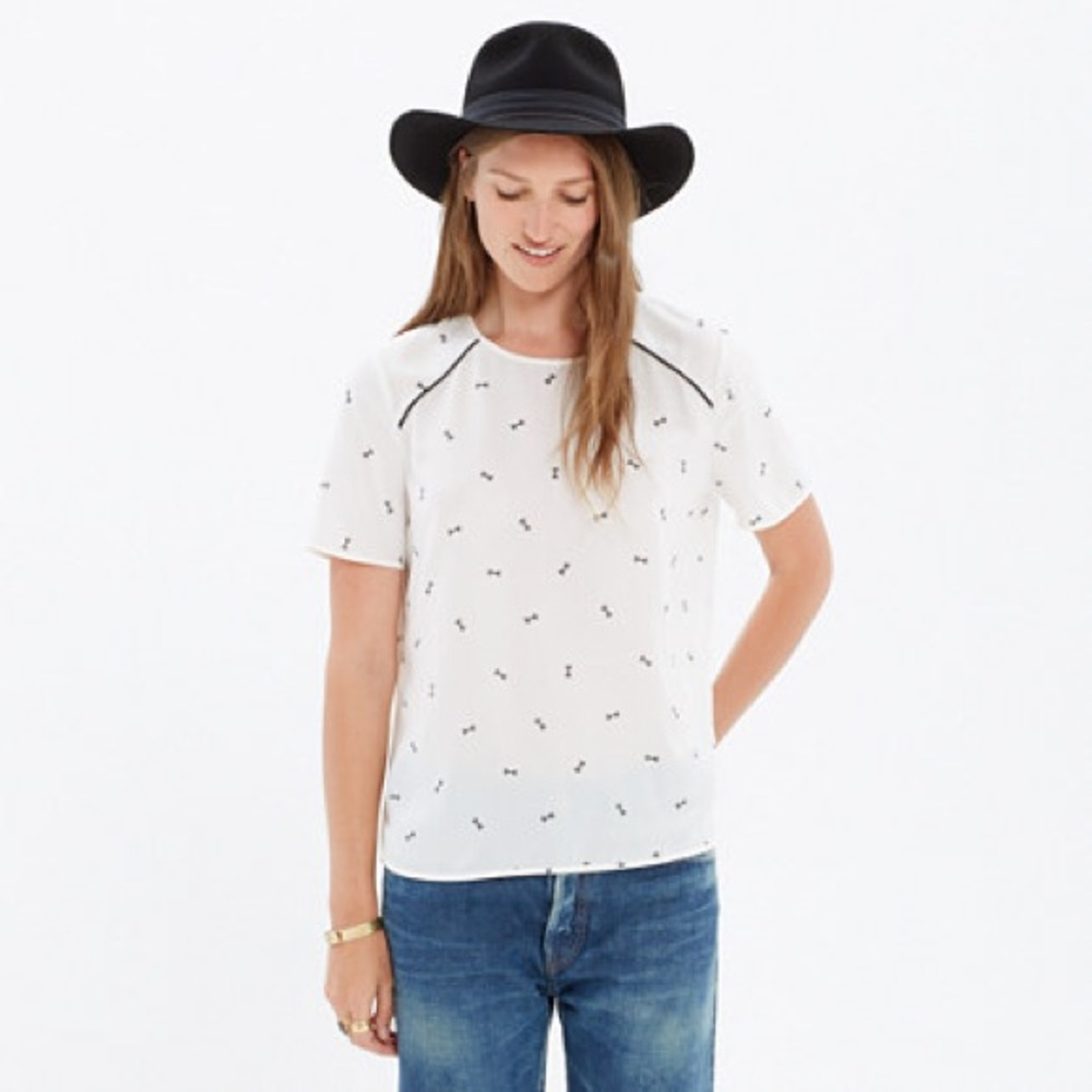 Madewell Sezane - 100% silk bow print blouse XS